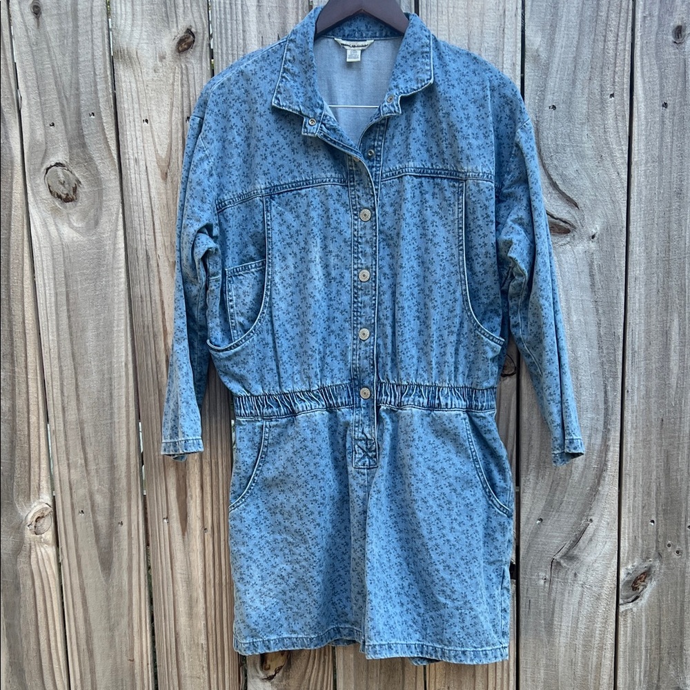American Eagle Outfitters Floral Blue Jean Romper Size Large Tall NWOT